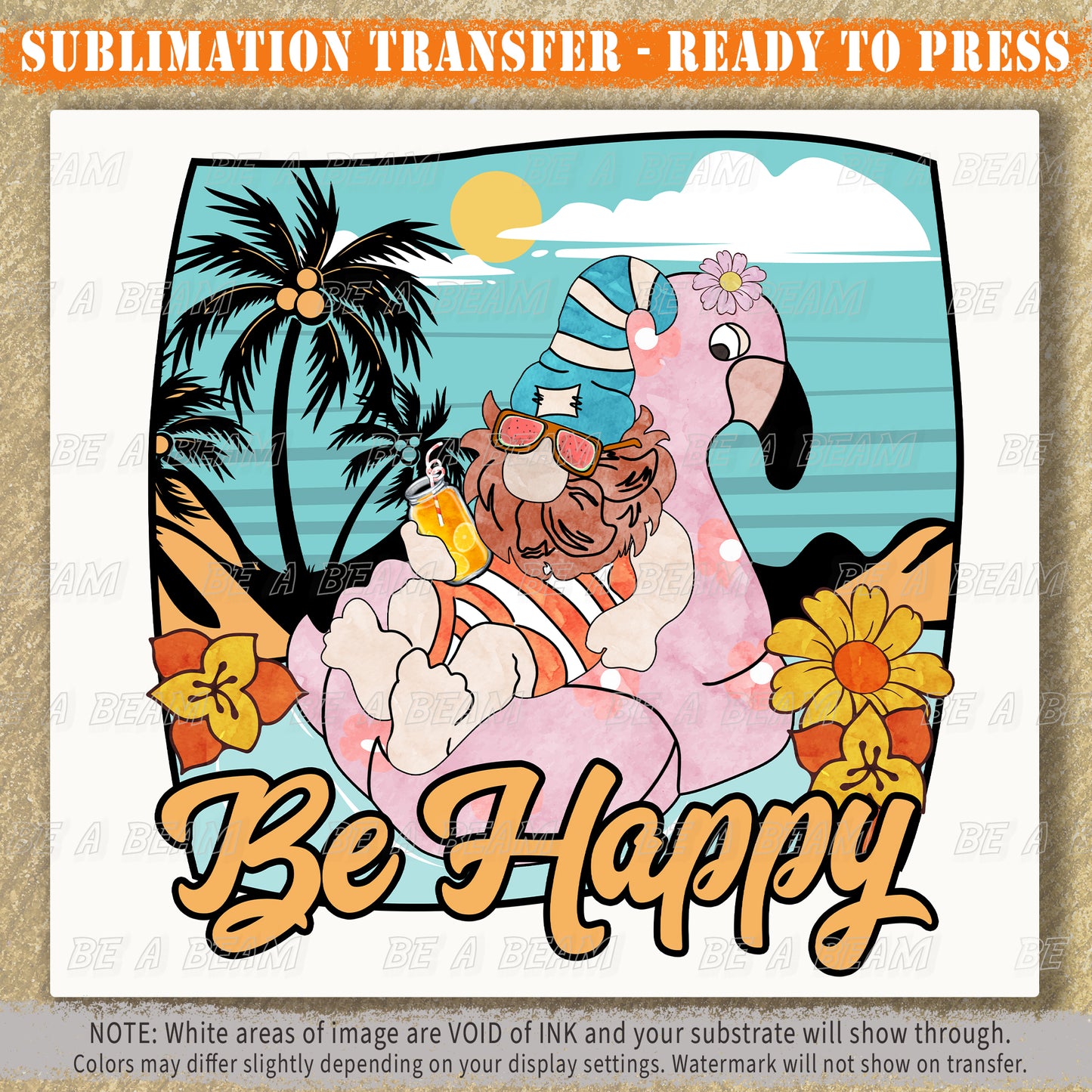 Be Happy Gnome Sublimation Transfer