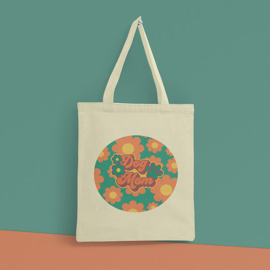 Retro Floral Dog Mom Tote Bag