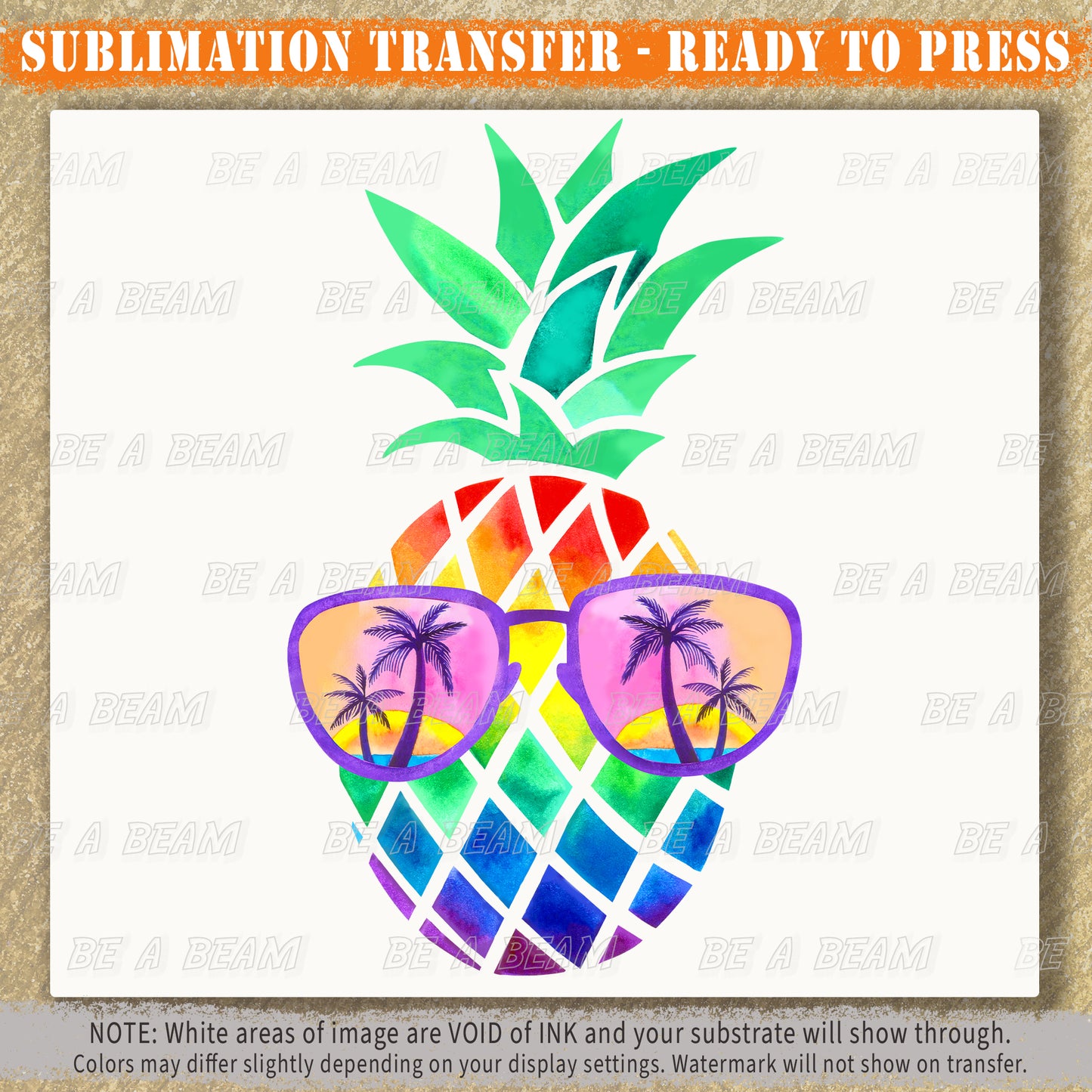 Rainbow Pineapple Sublimation Transfer